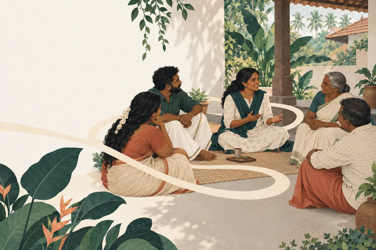 Illustration of a welcoming Kerala community